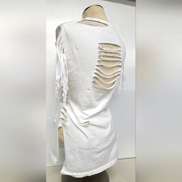 Rolling Stones fringe Shred Tee Upcycled Retro Band Merch - Picture 5 of 9